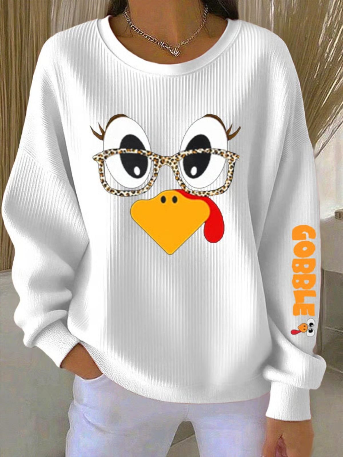 Lässig Rundhals Truthahn Sweatshirt
