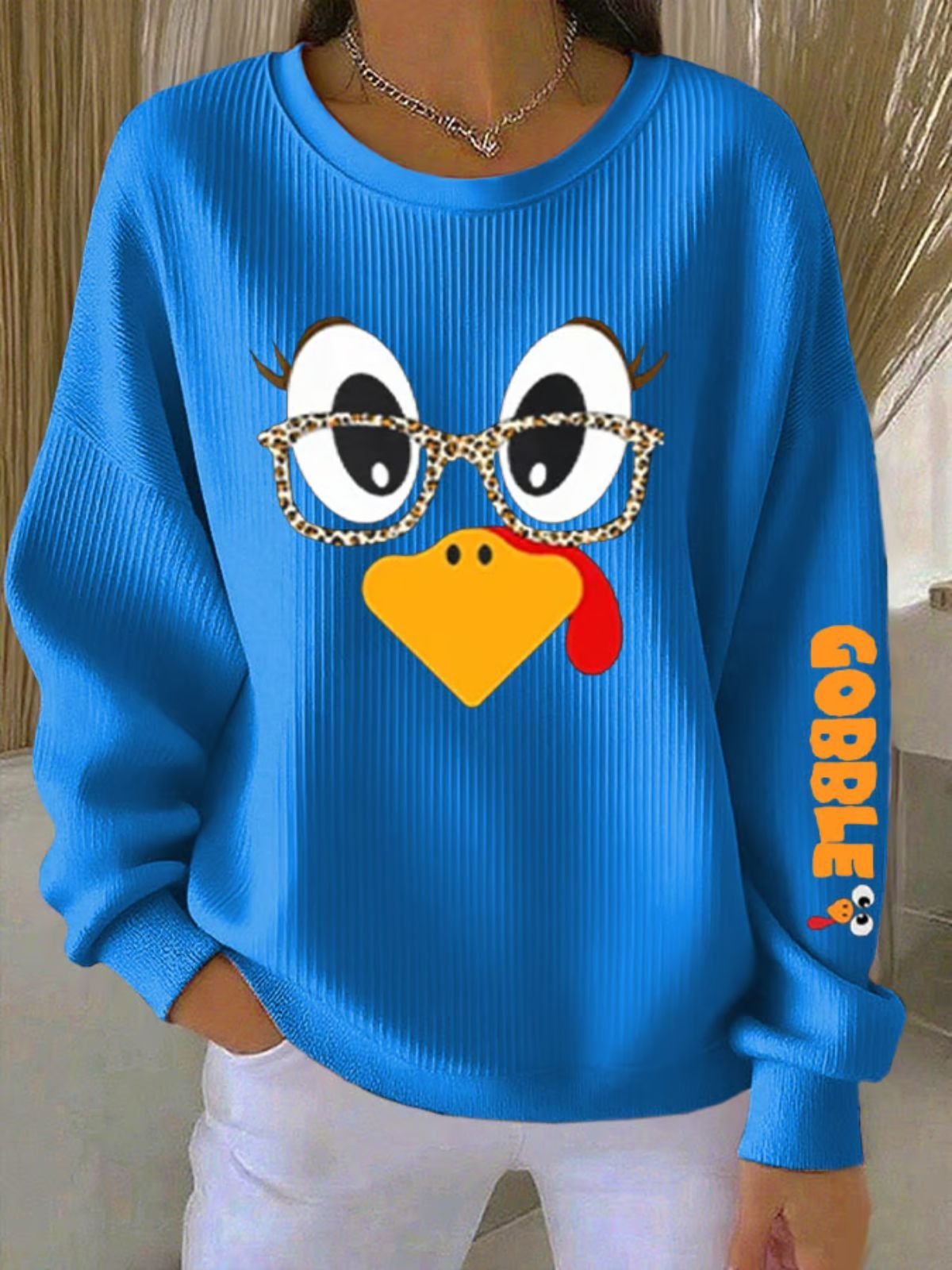 Lässig Rundhals Truthahn Sweatshirt