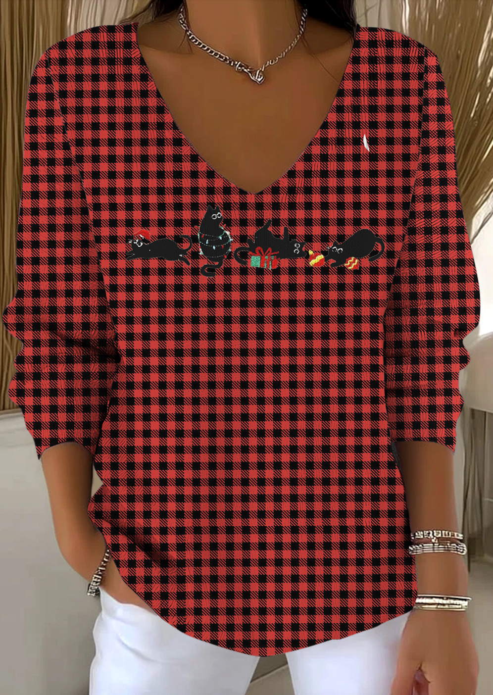 Damen Baumwolle Tier Langarm Bequem Lässig Pullover