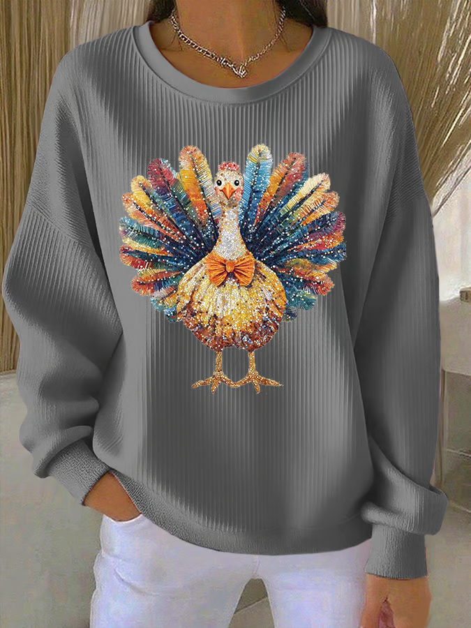 Lässig Rundhals Truthahn Sweatshirt