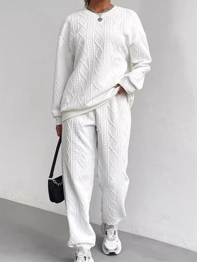 Damen Unifarben Geprägt Zweiteiliges Set Täglich Langarm Lässig Frühling/Herbst Bluse mit Hose Matching Set