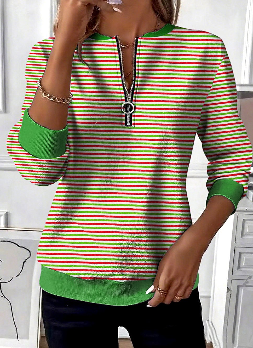 Lässig Stehkragen Geometrisch Sweatshirt