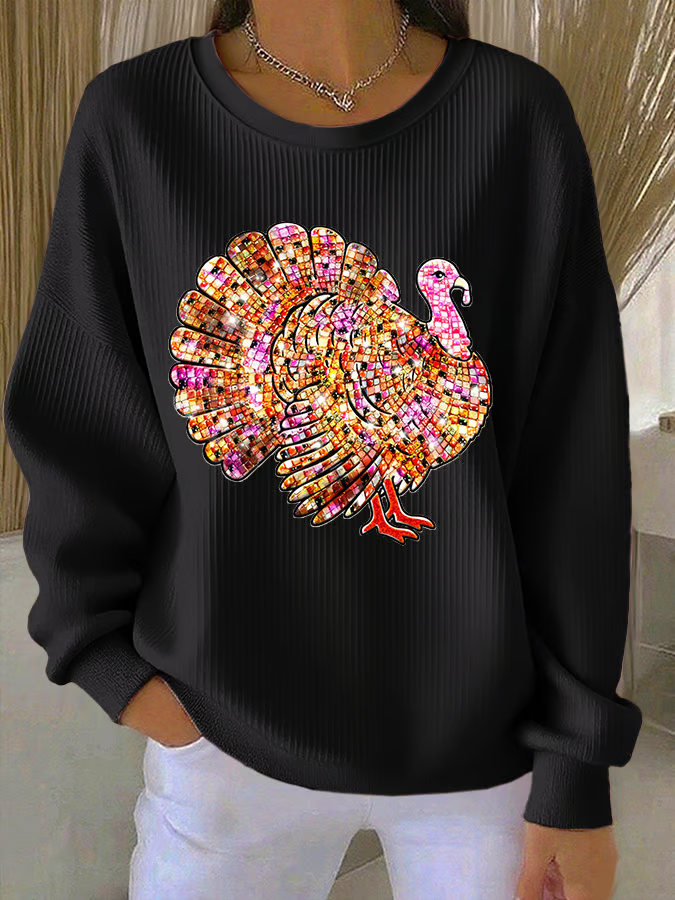 Lässig Rundhals Truthahn Sweatshirt