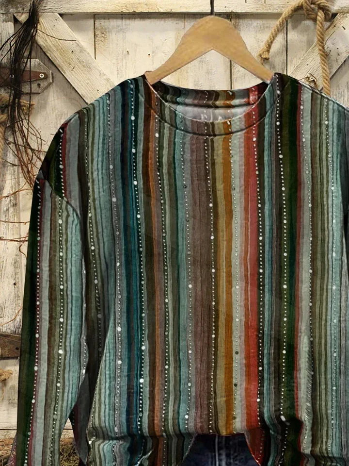 Lässig Rundhals Gestreift Sweatshirt Print