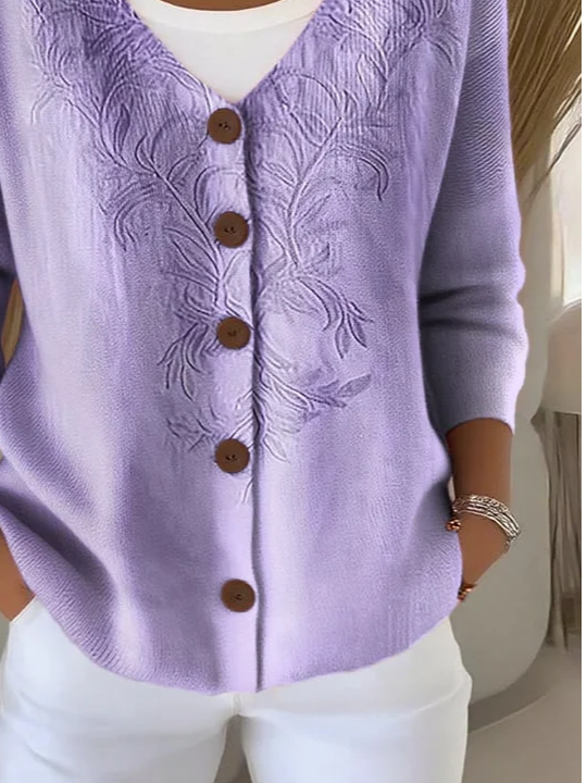 Damen Gestrickt Verlaufsmuster Langarm Bequem Retro Strickjacke