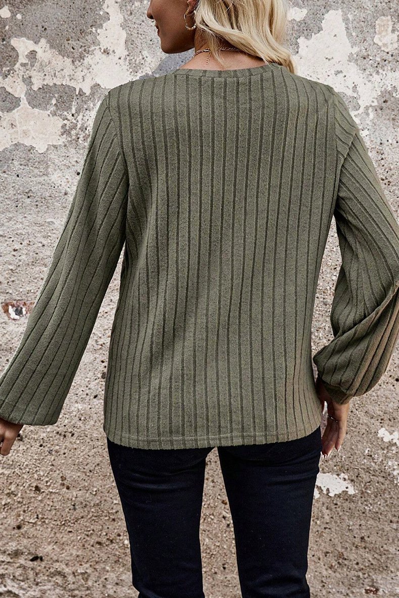 Lässig Gestreift Rundhals Langarm T-Shirt