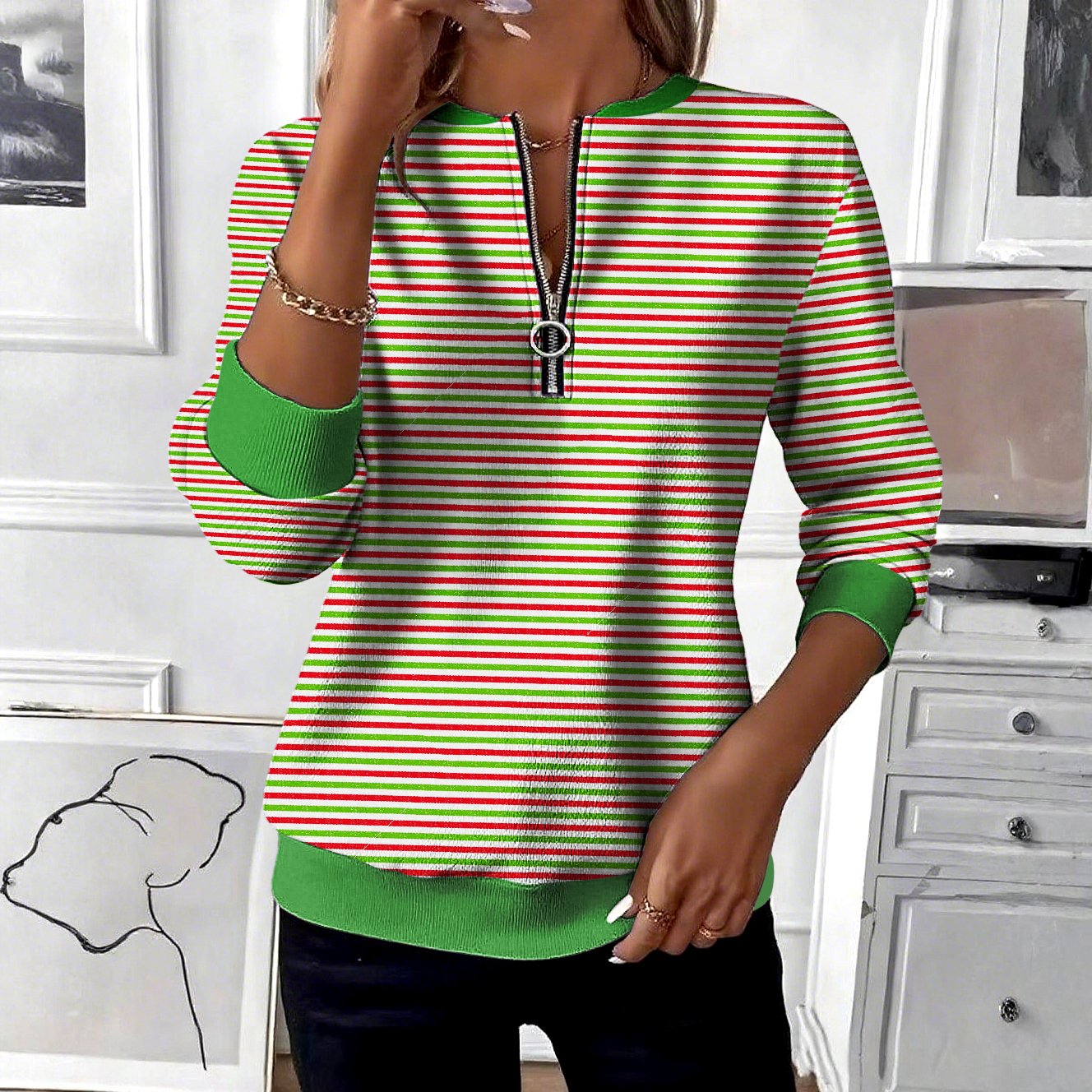 Lässig Stehkragen Geometrisch Sweatshirt