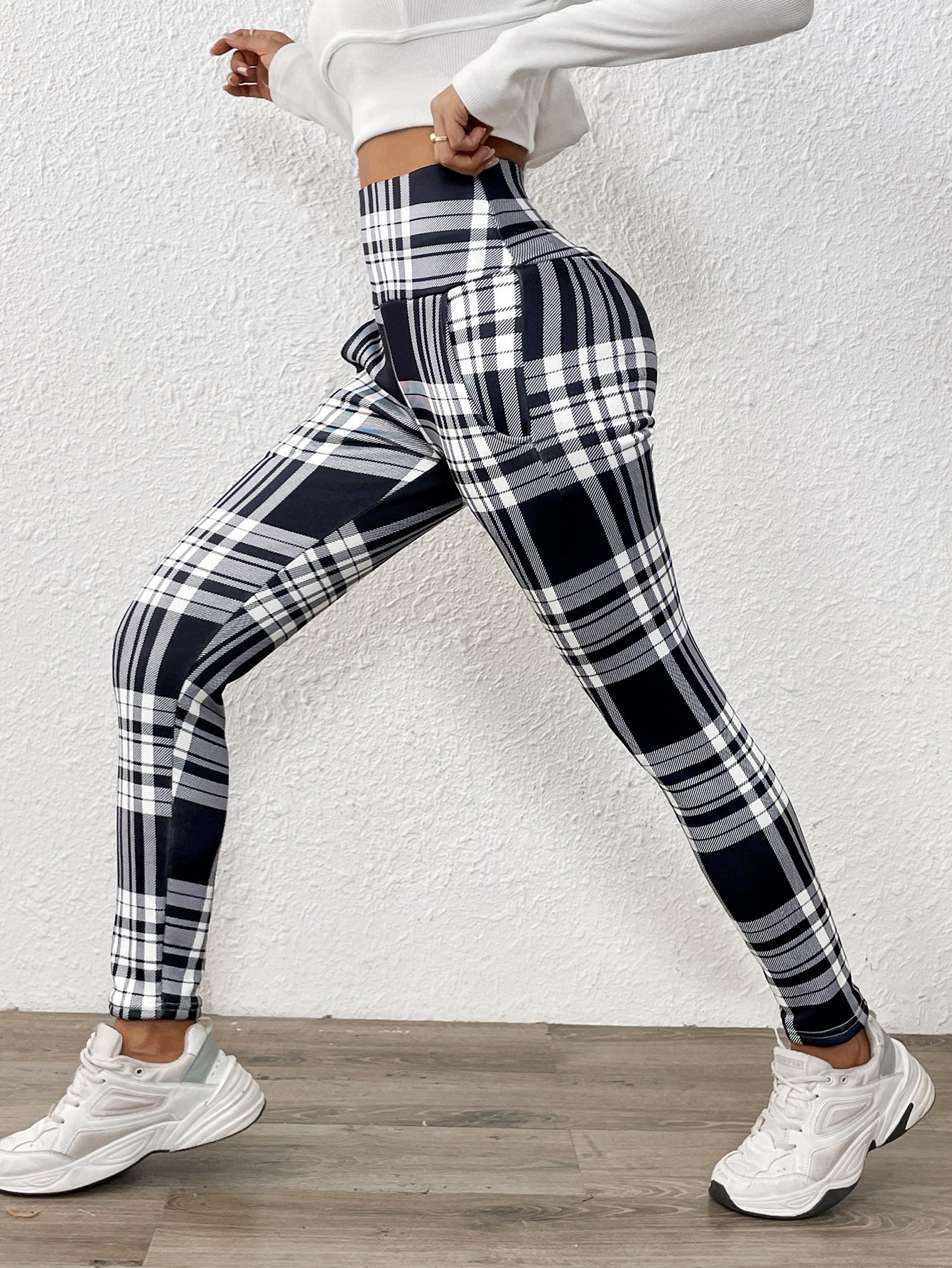 Damen Kariert Lässig Winter Print Lang Leggings