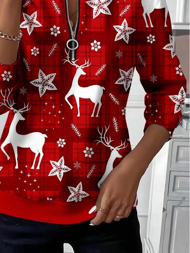 Lässig Rundhals Weihnachten Sweatshirt Print