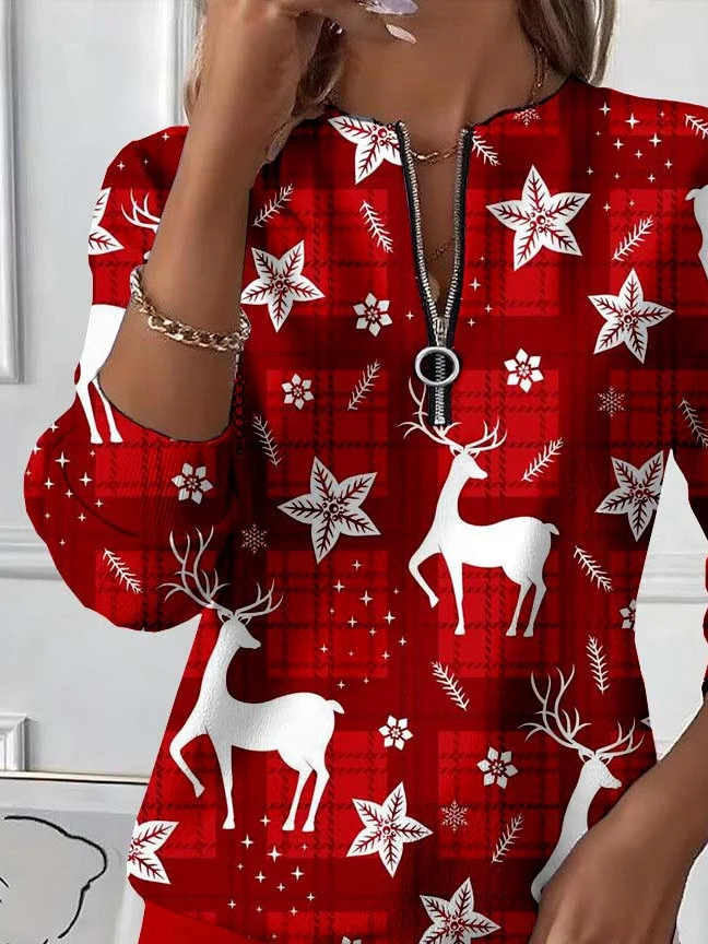 Lässig Rundhals Weihnachten Sweatshirt Print