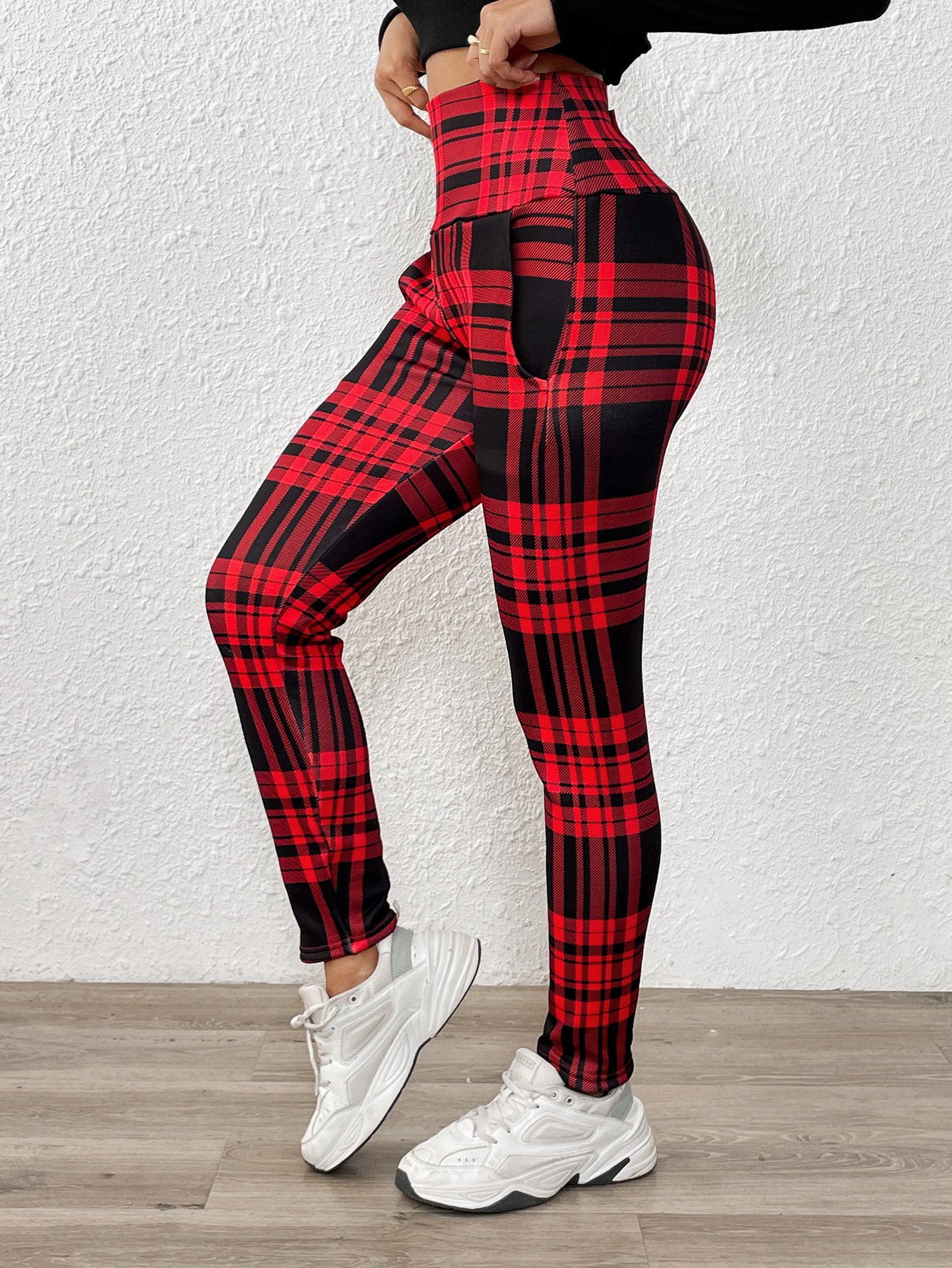 Damen Kariert Lässig Winter Print Lang Leggings