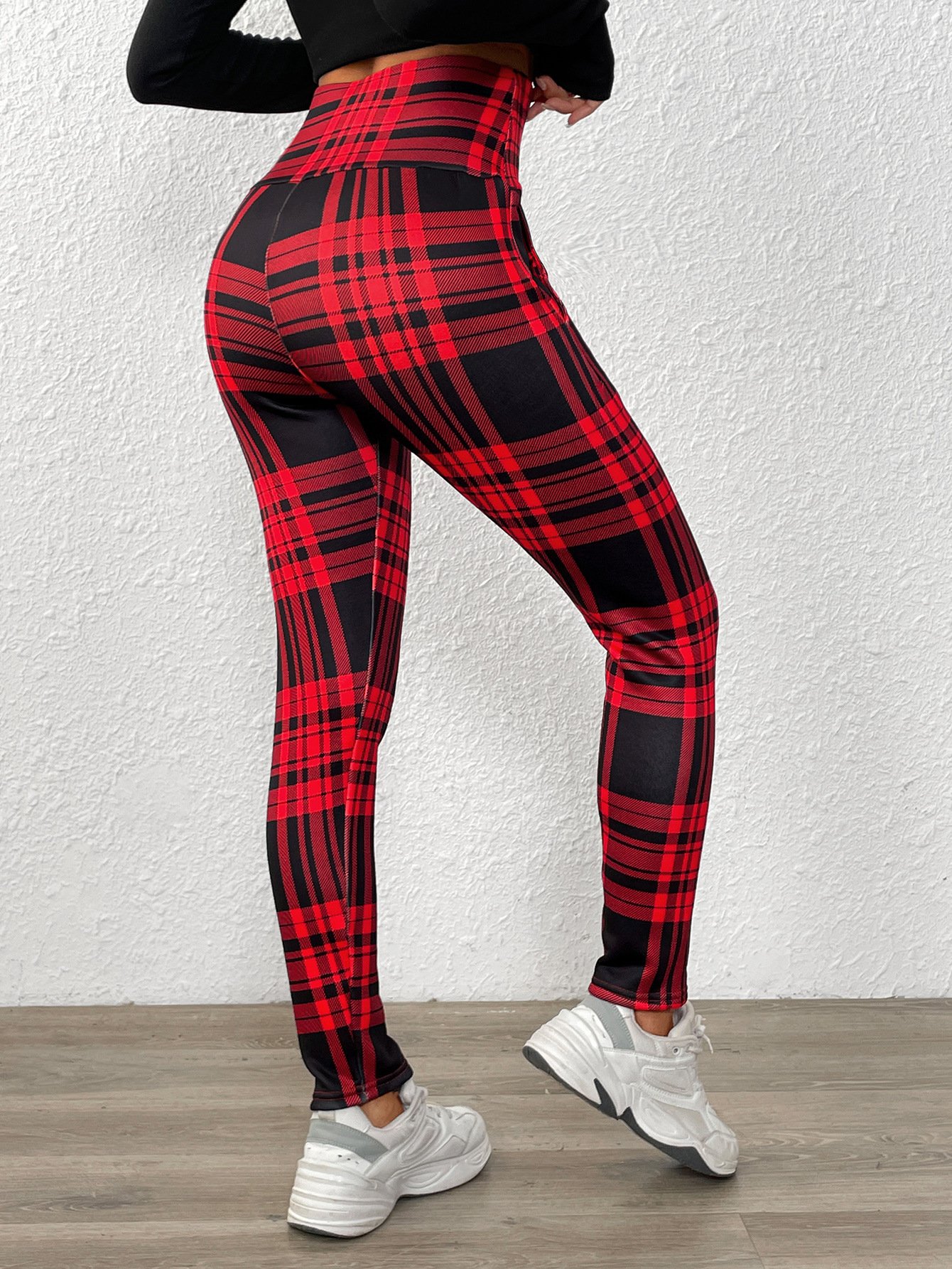 Damen Kariert Lässig Winter Print Lang Leggings