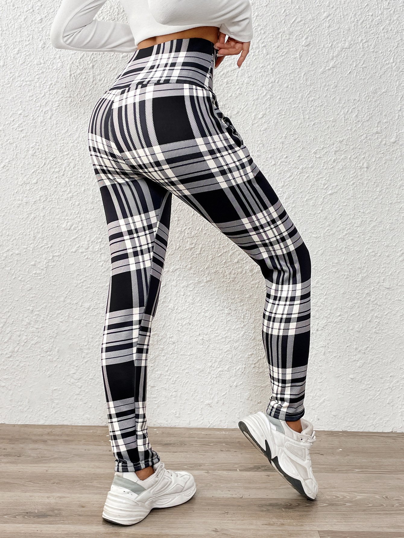 Damen Kariert Lässig Winter Print Lang Leggings