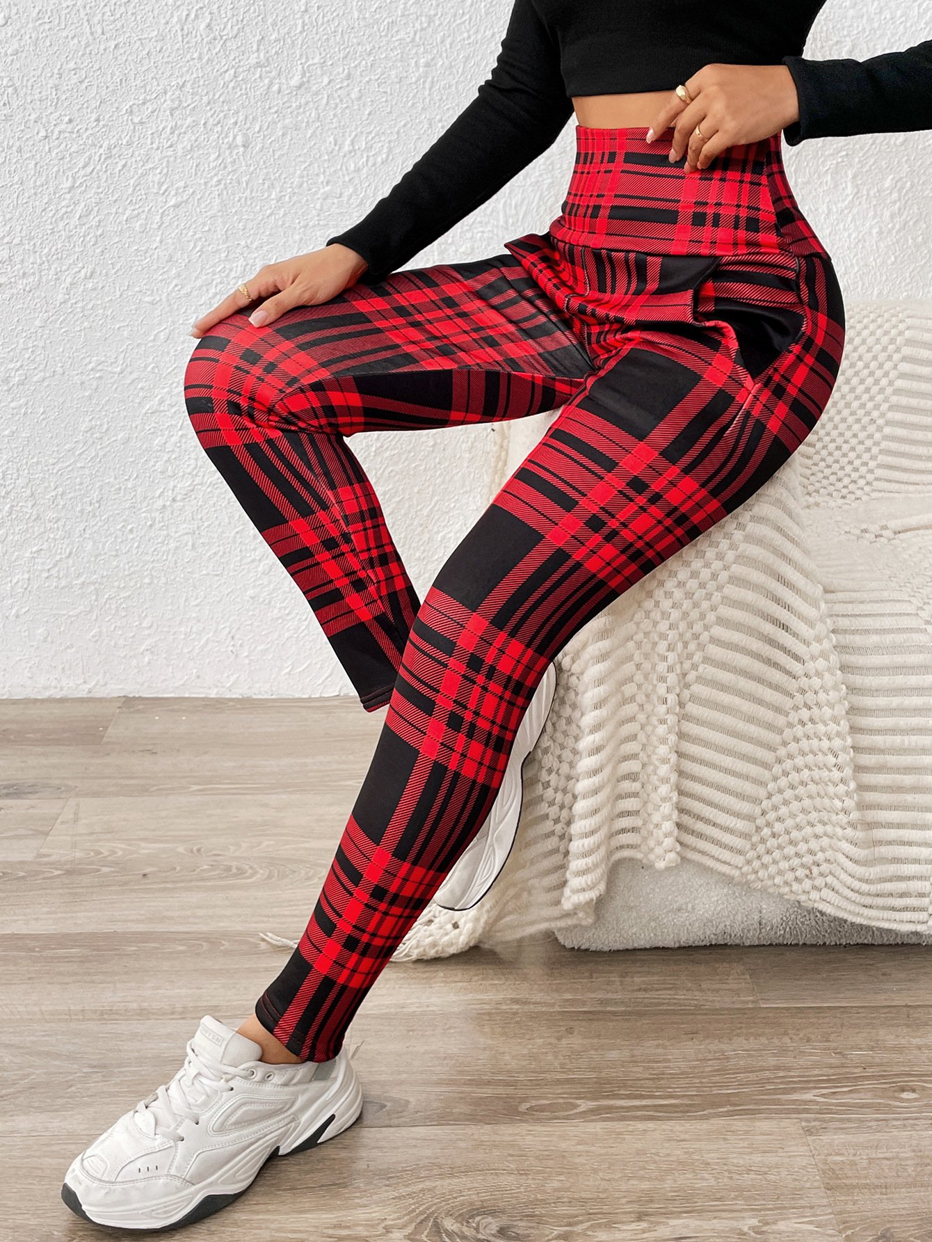 Damen Kariert Lässig Winter Print Lang Leggings