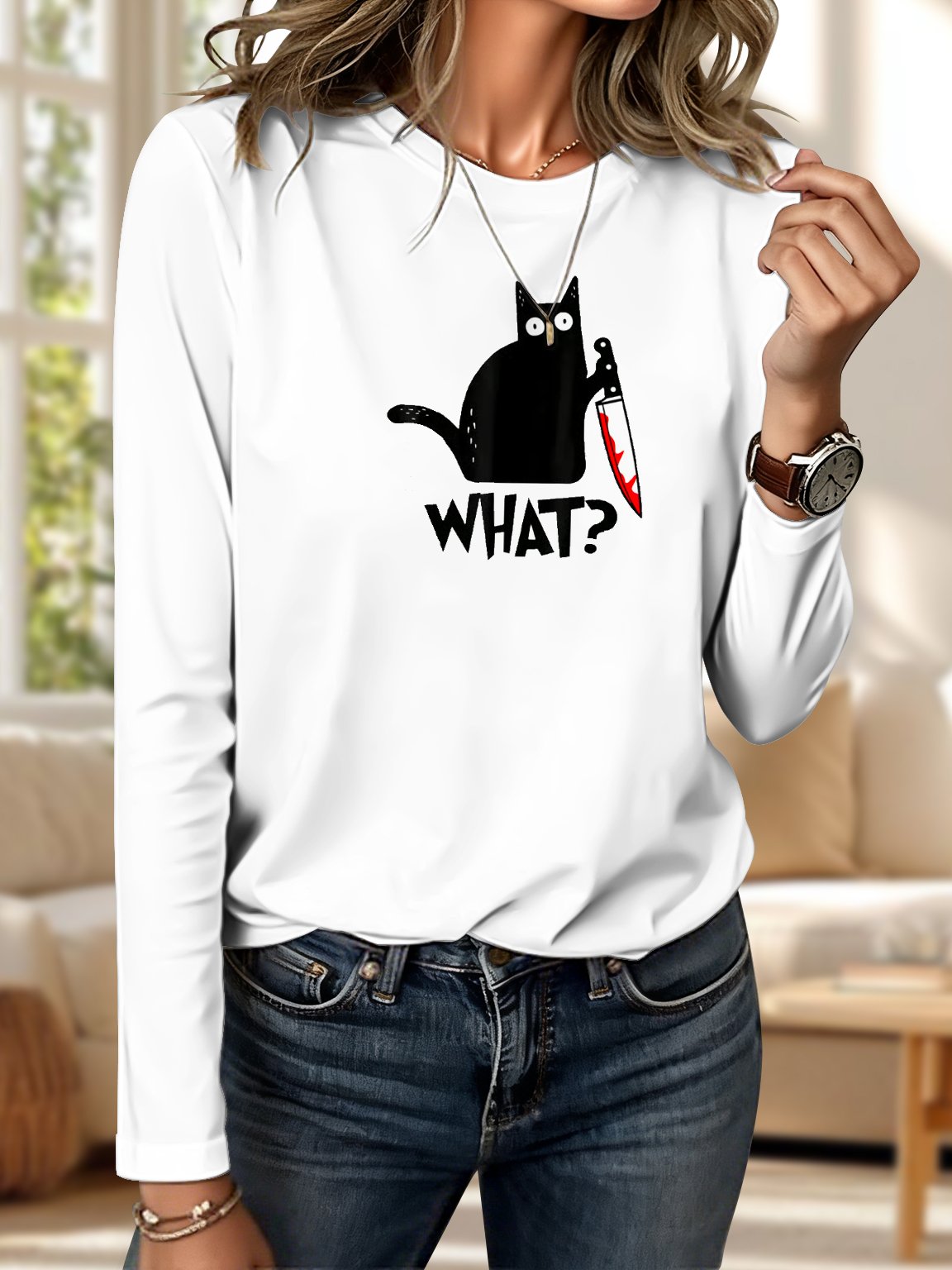 Retro Tier Rundhals Langarm T-Shirt