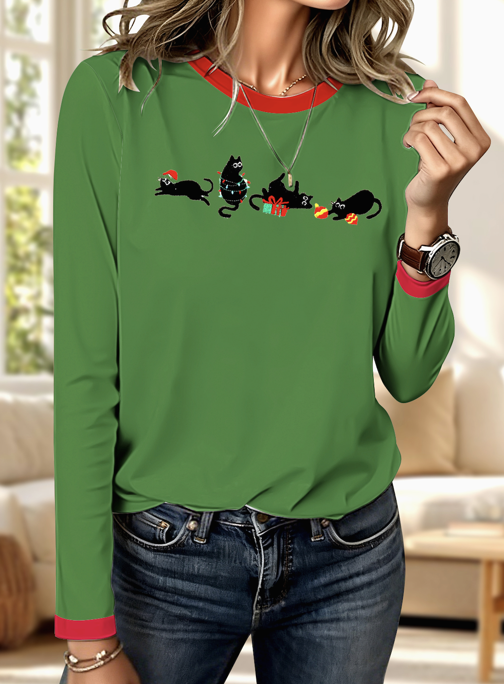 Retro Tier Rundhals Langarm T-Shirt