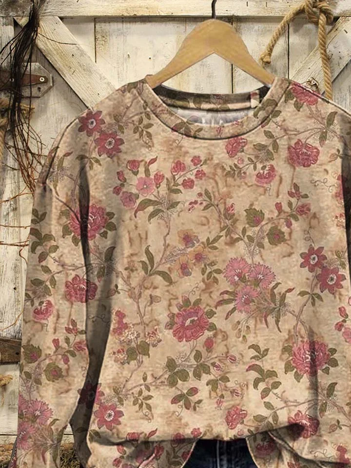 Lässig Rundhals Geblümt Sweatshirt Print