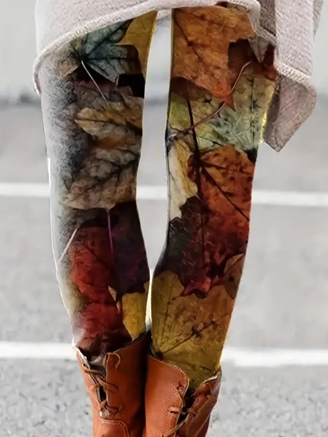 Damen Ahornblatt Lässig Alle Jahreszeiten Print Lang Leggings