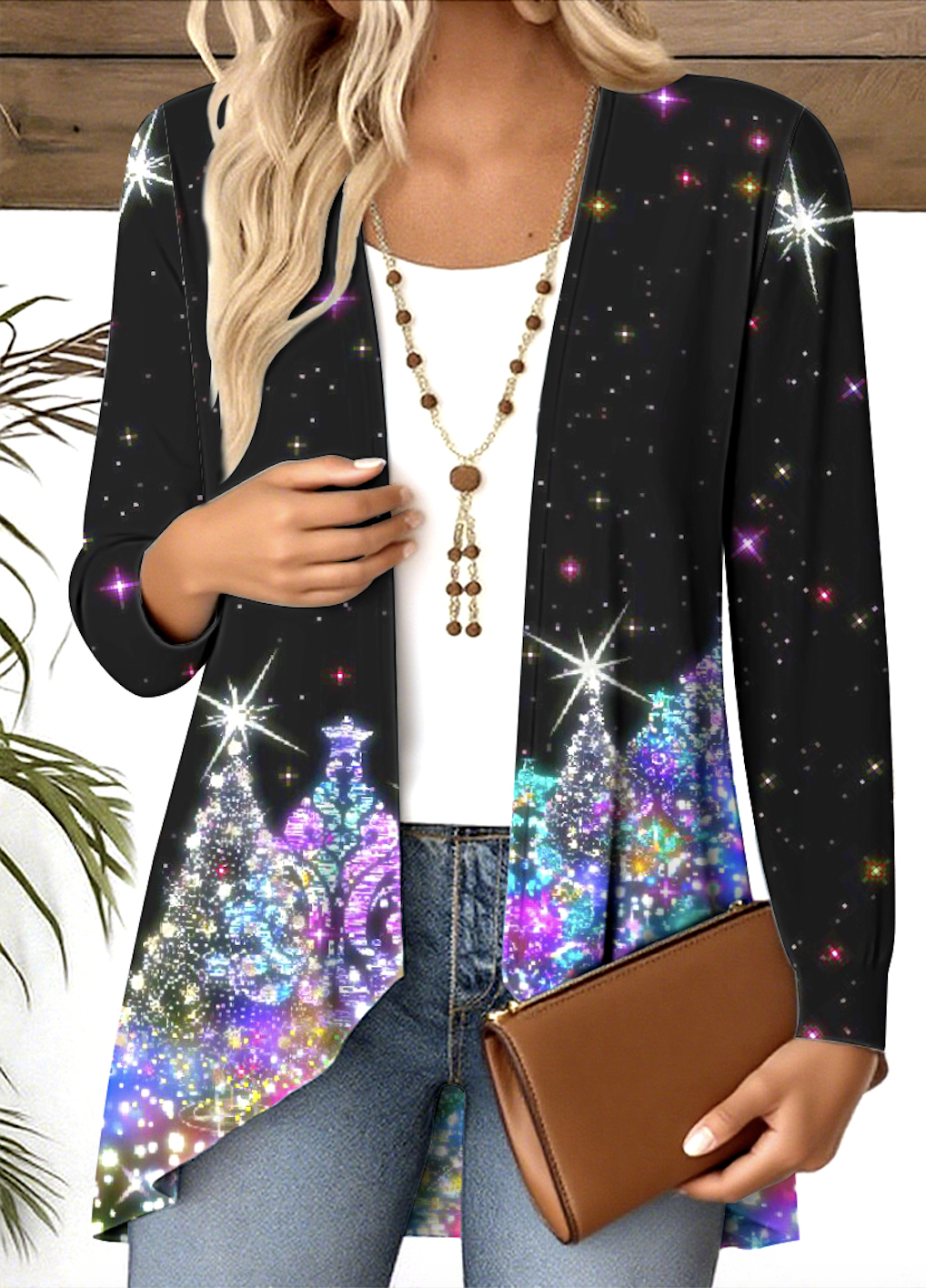 V-Ausschnitt Langarm Weihnachten Regelmäßig Mikroelastizität Regelmäßige Passform Bluse für Damen