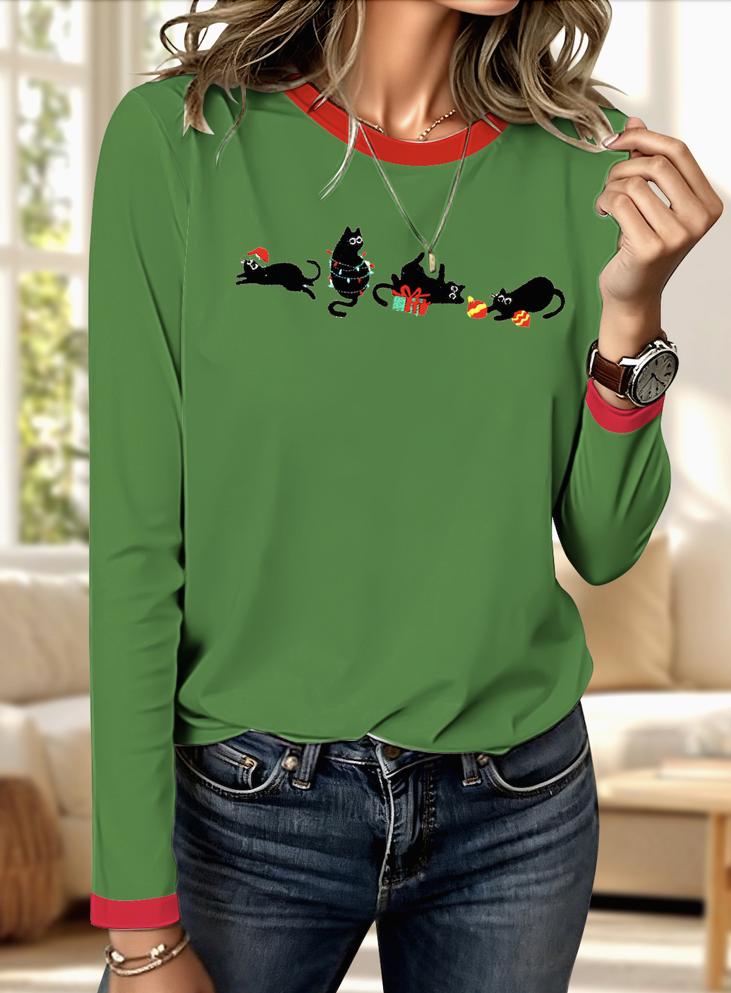 Retro Tier Rundhals Langarm T-Shirt