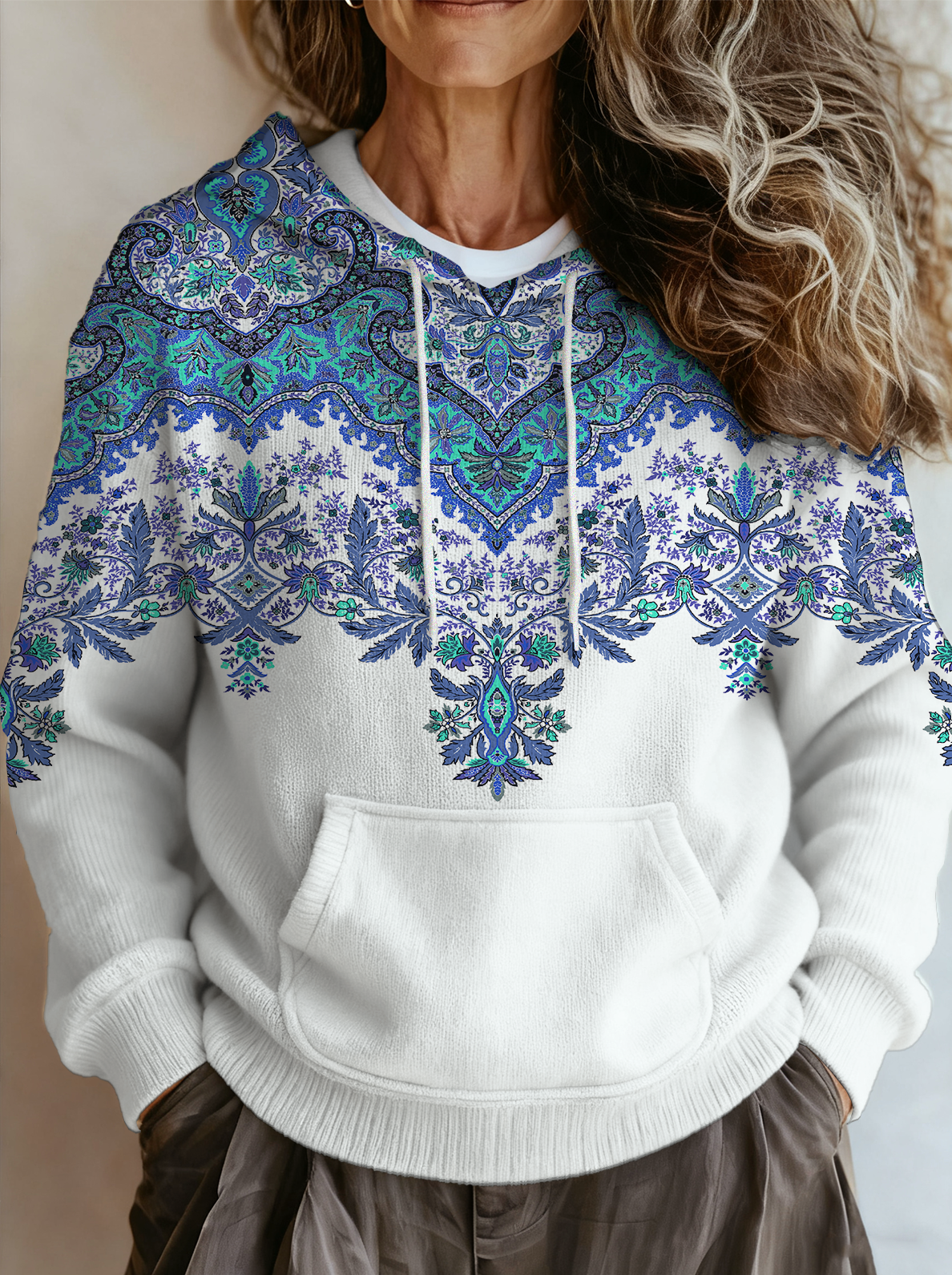 Damen Geometrisch Langarm Bequem Retro Pullover