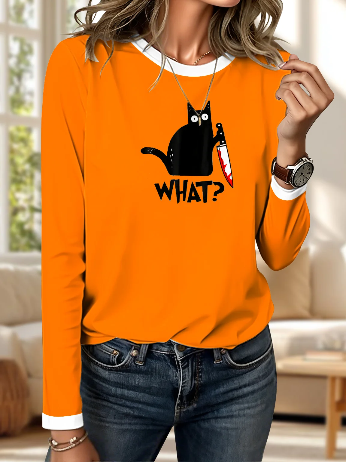 Retro Tier Rundhals Langarm T-Shirt
