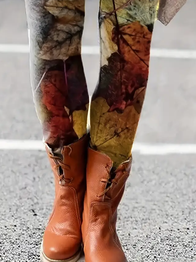 Damen Ahornblatt Lässig Alle Jahreszeiten Print Lang Leggings