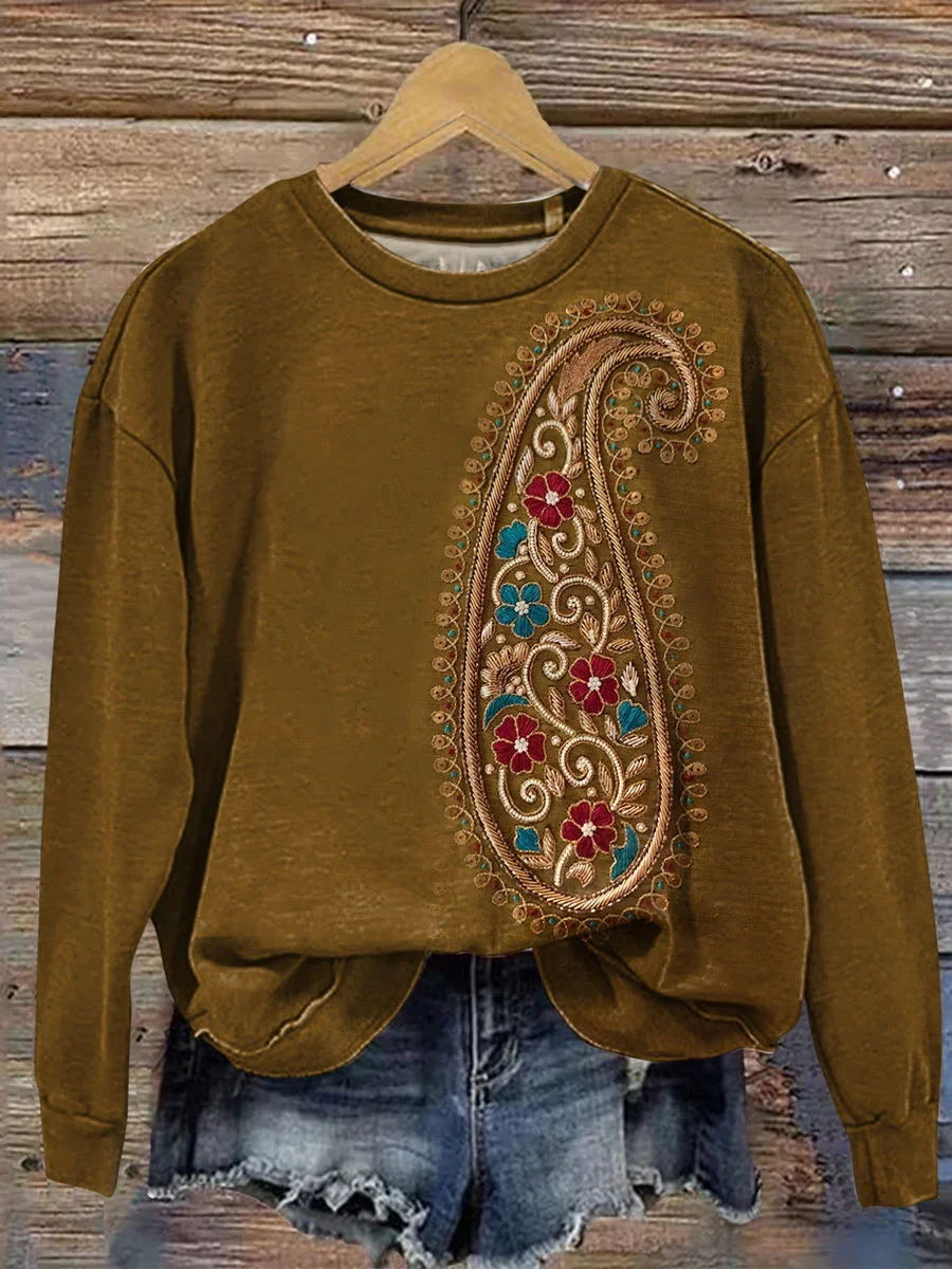 Lässig Rundhals Geblümt Sweatshirt Print