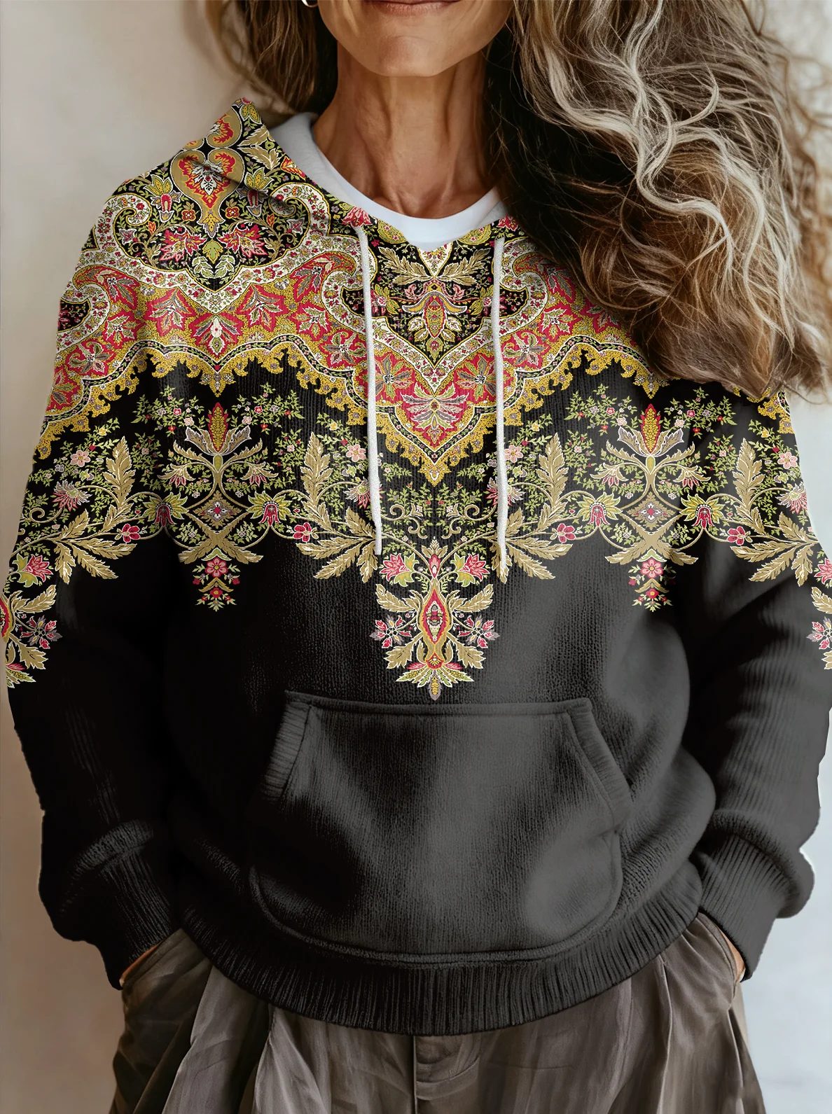 Damen Geometrisch Langarm Bequem Retro Pullover