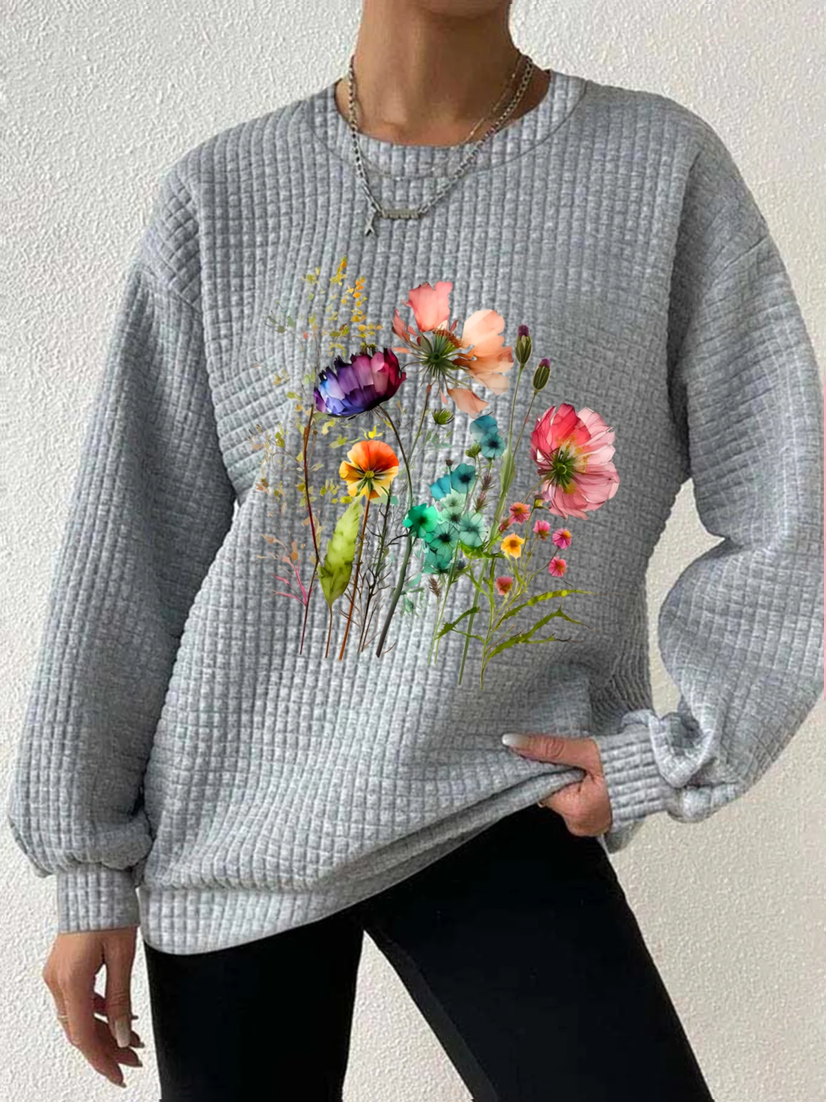 Lässig Rundhals Geblümt Sweatshirt