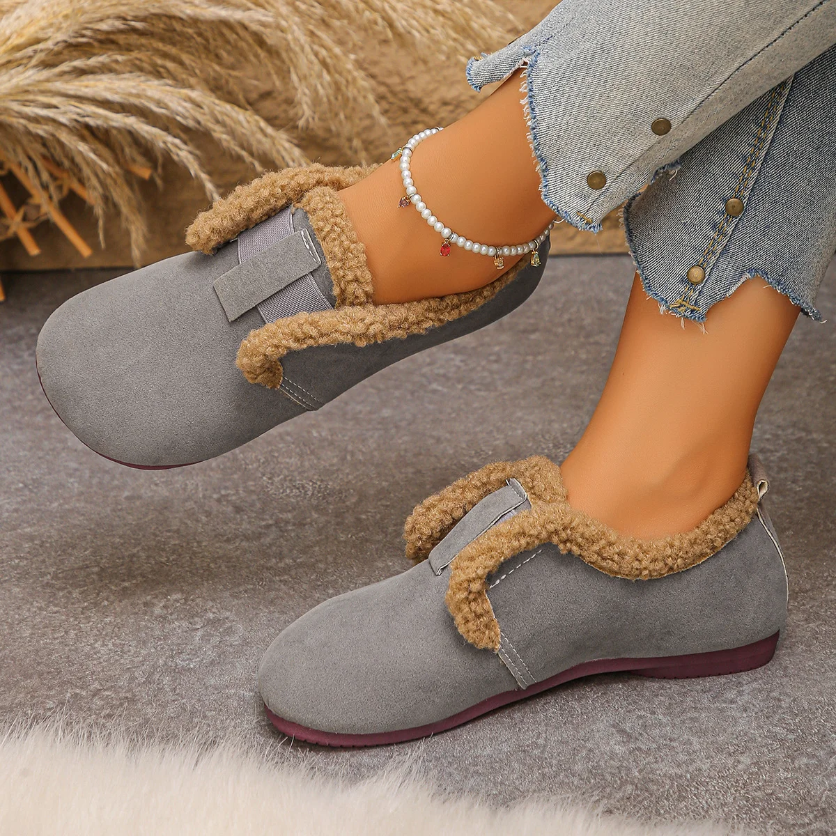 Retro Unifarben Haken und Schleife Flach Flache Schuhe