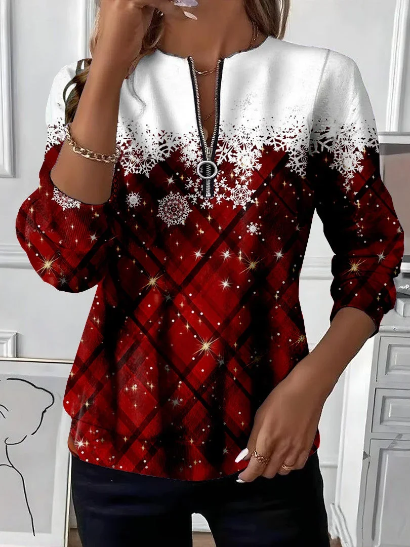 Lässig Rundhals Weihnachten Sweatshirt Print