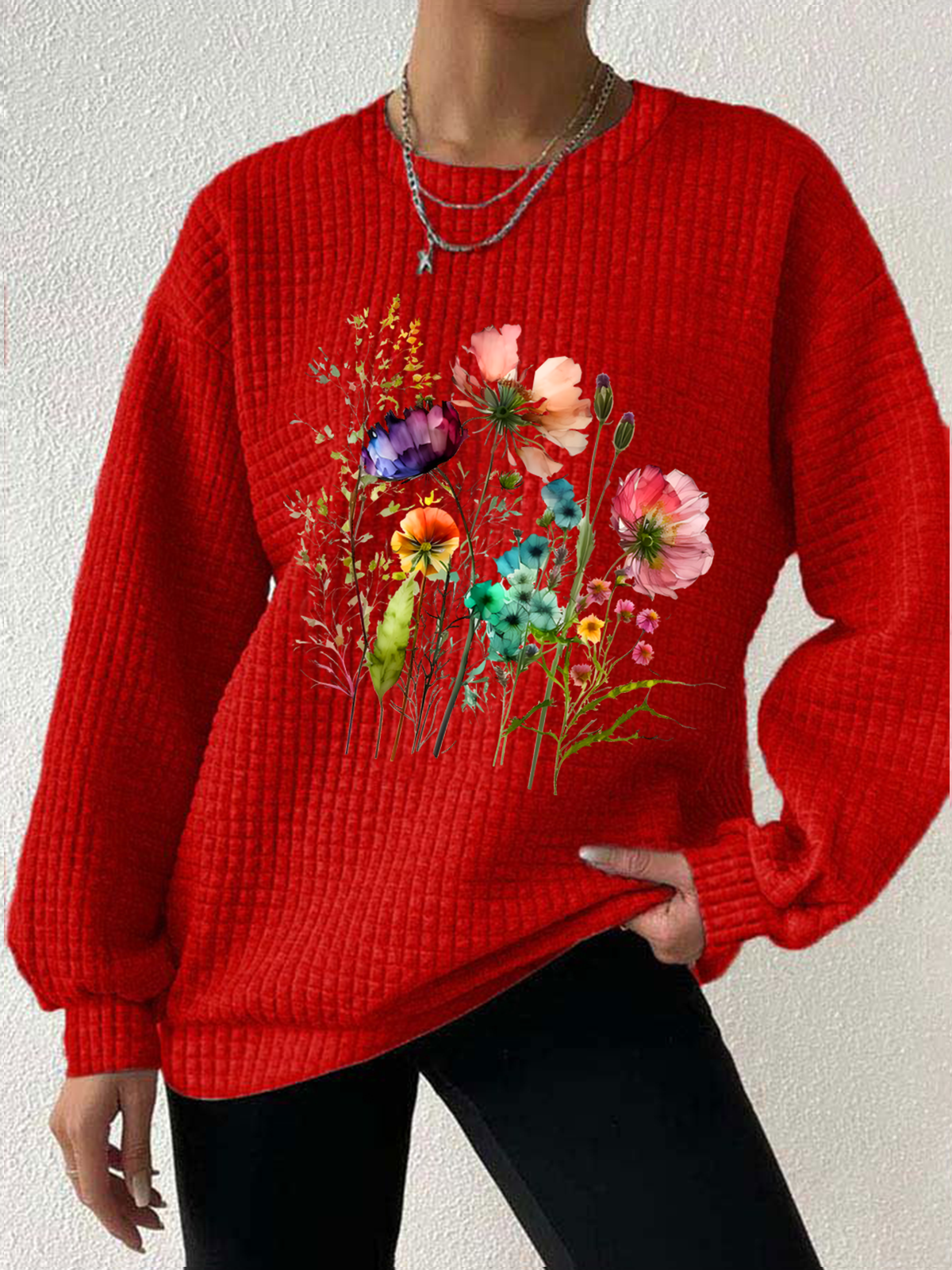 Lässig Rundhals Geblümt Sweatshirt