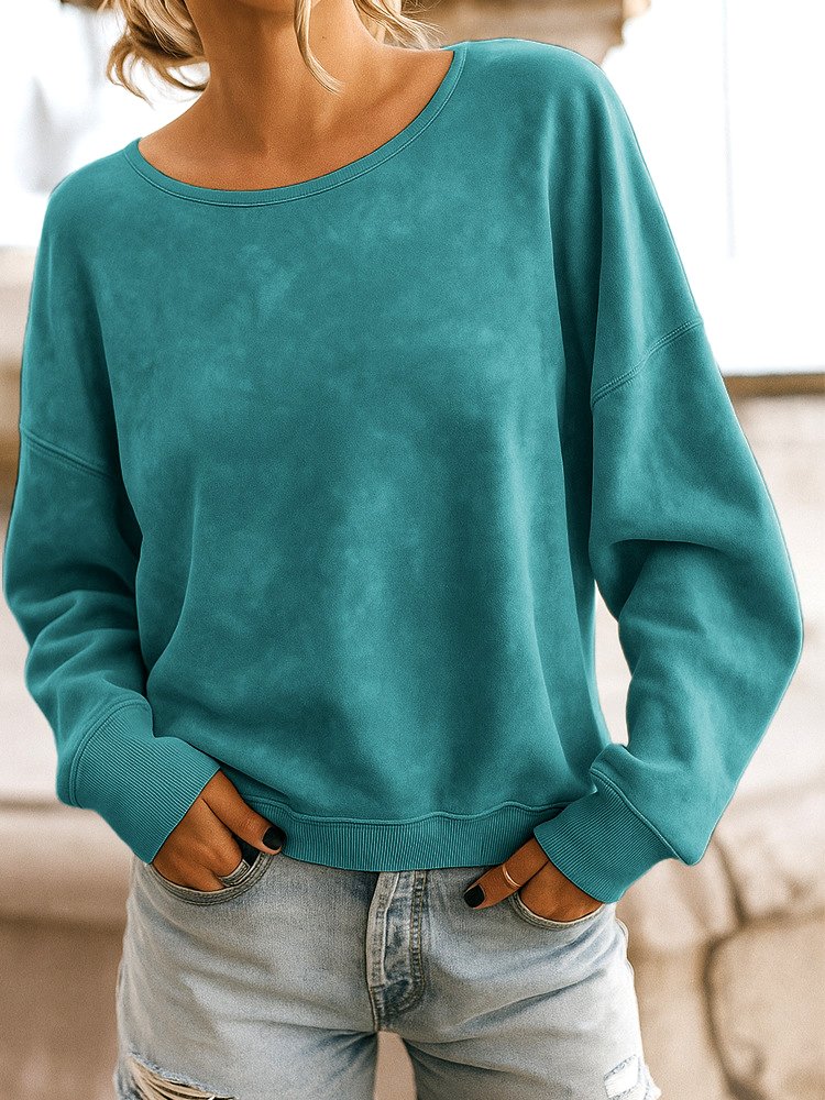 Lässig Rundhals Unifarben Sweatshirt