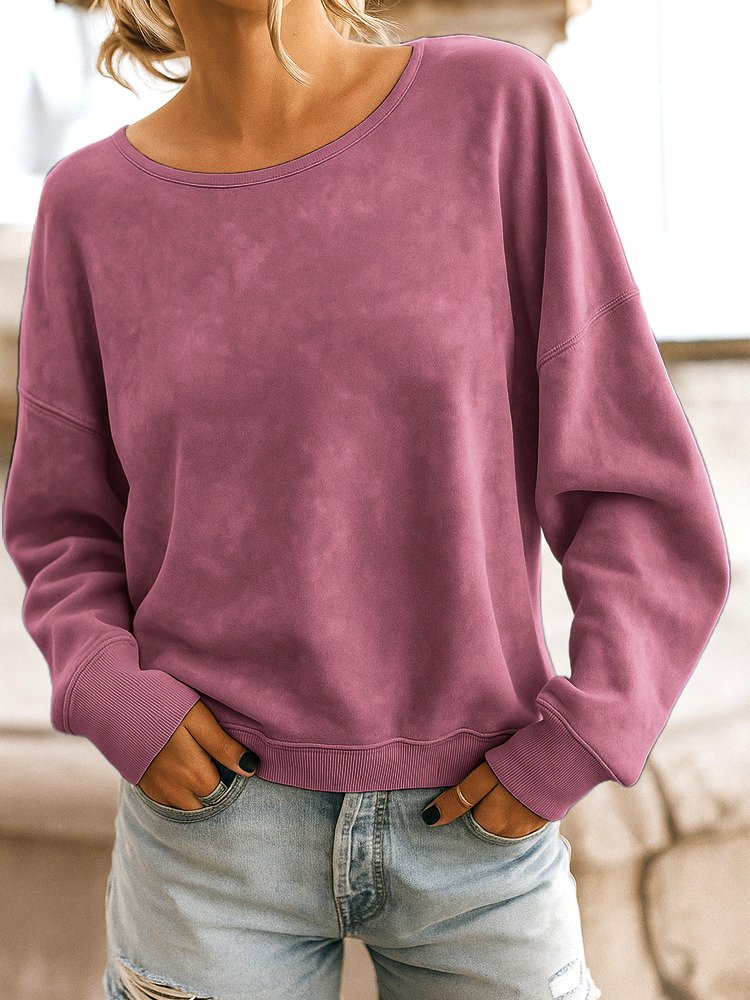 Lässig Rundhals Unifarben Sweatshirt