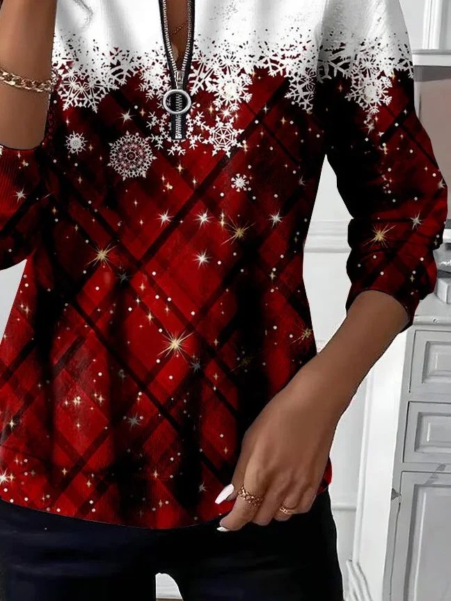 Lässig Rundhals Weihnachten Sweatshirt Print