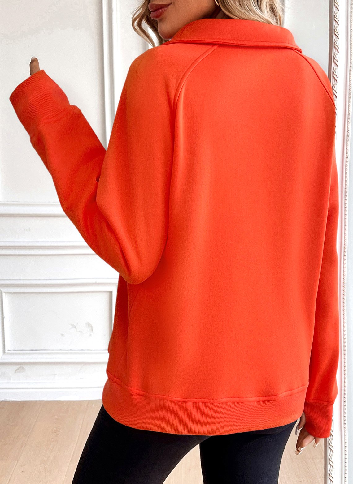 Lässig V-Ausschnitt Unifarben Sweatshirt