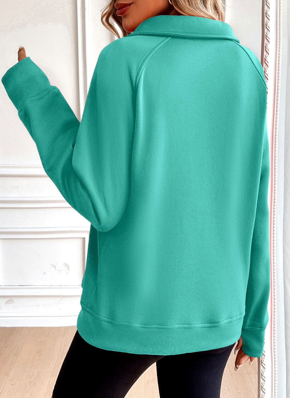 Lässig V-Ausschnitt Unifarben Sweatshirt