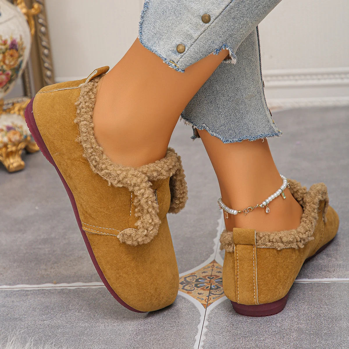 Retro Unifarben Haken und Schleife Flach Flache Schuhe