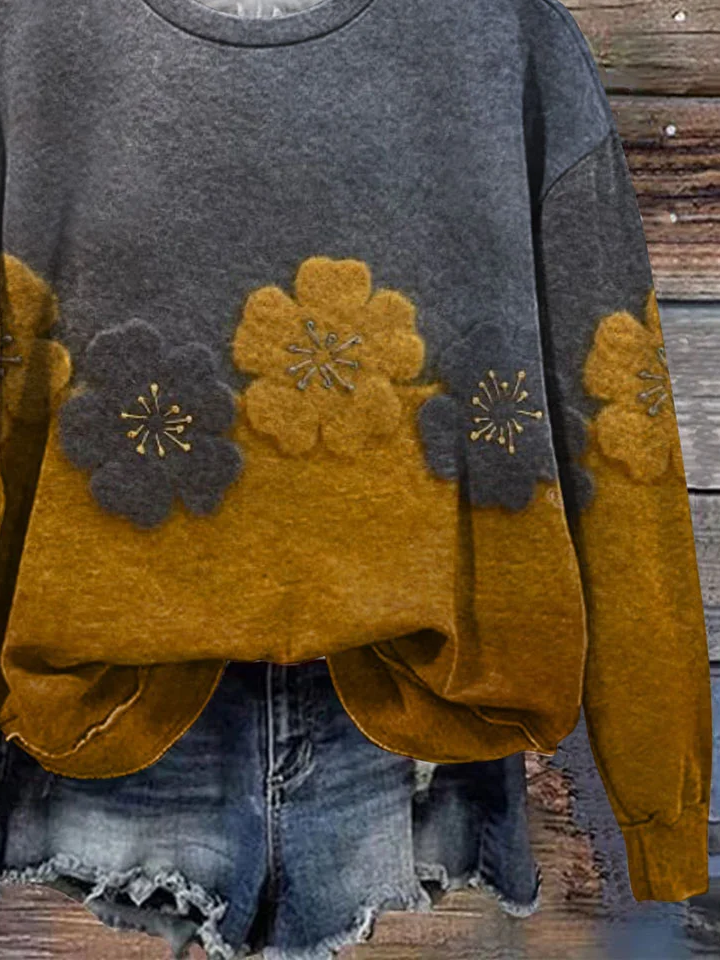 Lässig Rundhals Geblümt Sweatshirt Print