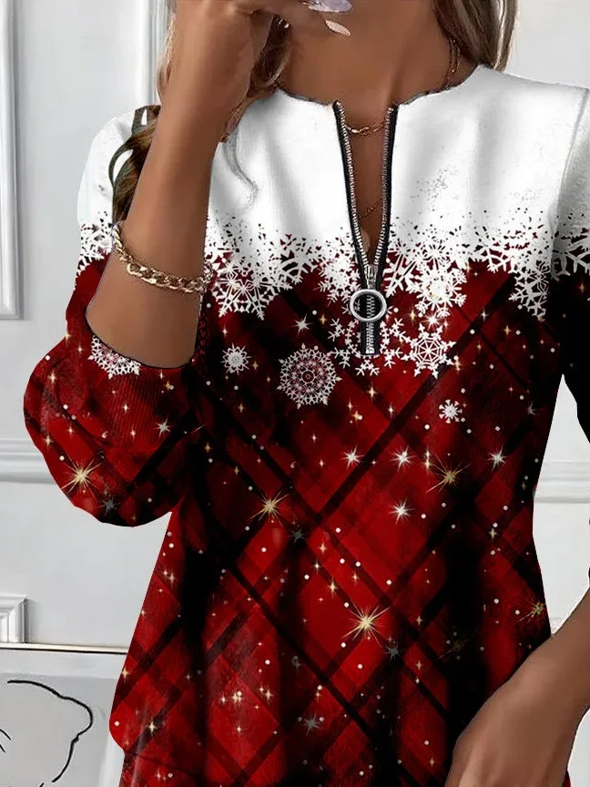 Lässig Rundhals Weihnachten Sweatshirt Print