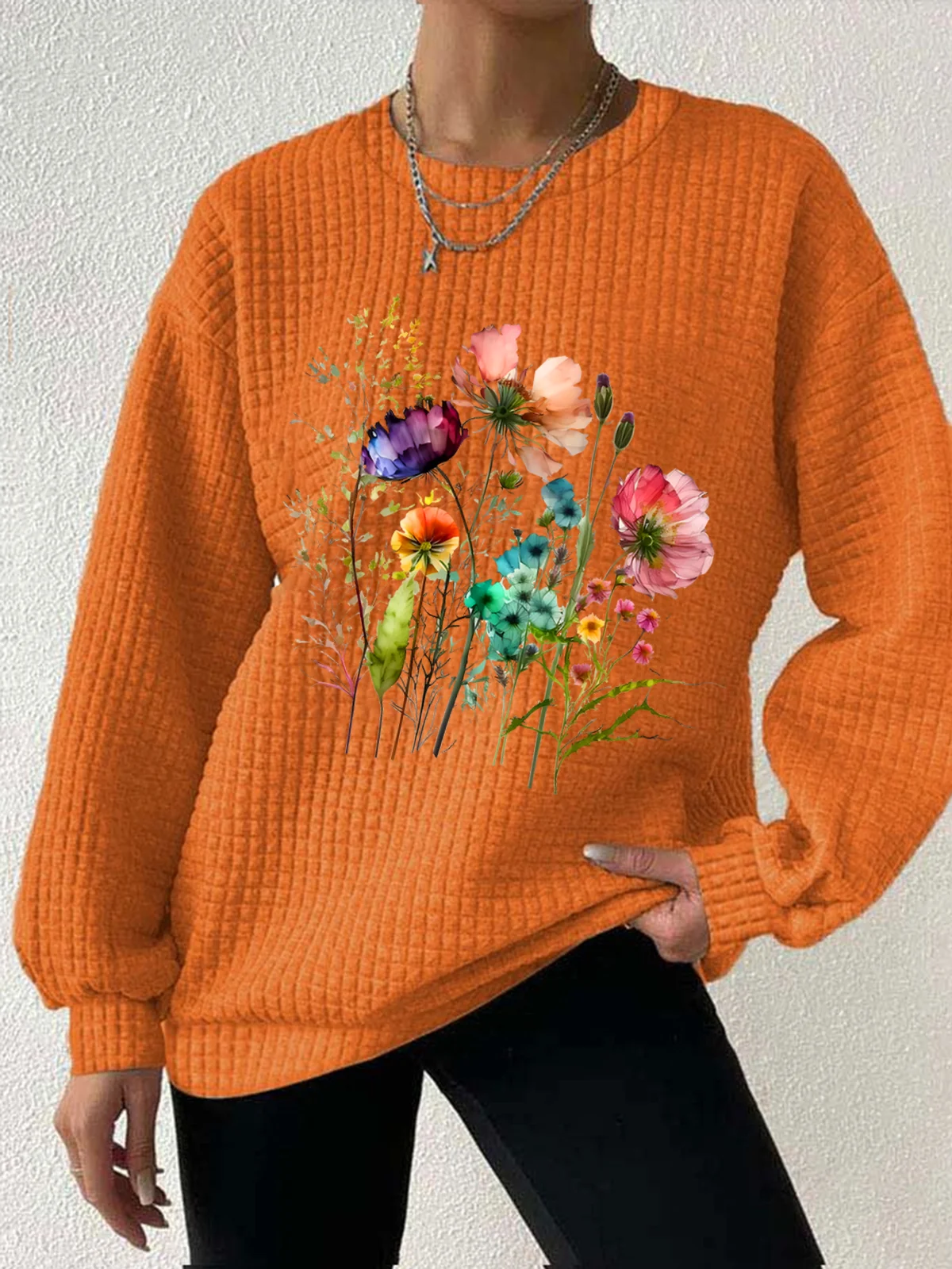 Lässig Rundhals Geblümt Sweatshirt