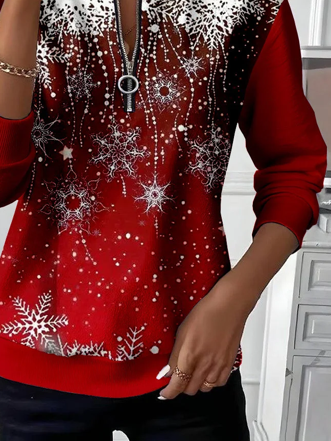 Lässig Rundhals Weihnachten Sweatshirt Print