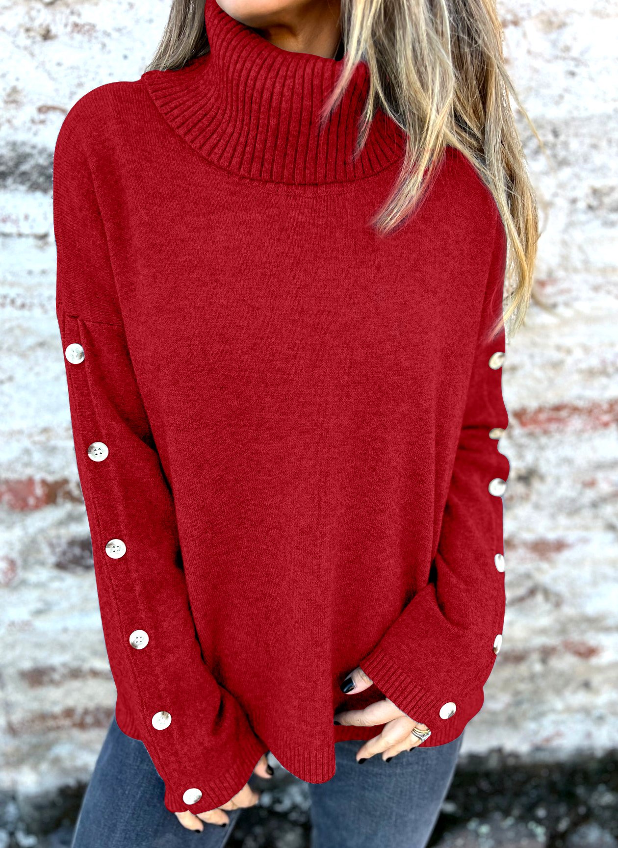 Damen Baumwolle Unifarben Langarm Bequem Lässig Pullover