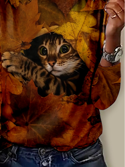 Retro Tier Rundhals Langarm T-Shirt
