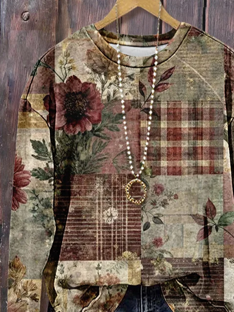 Lässig Rundhals Geblümt Sweatshirt Print