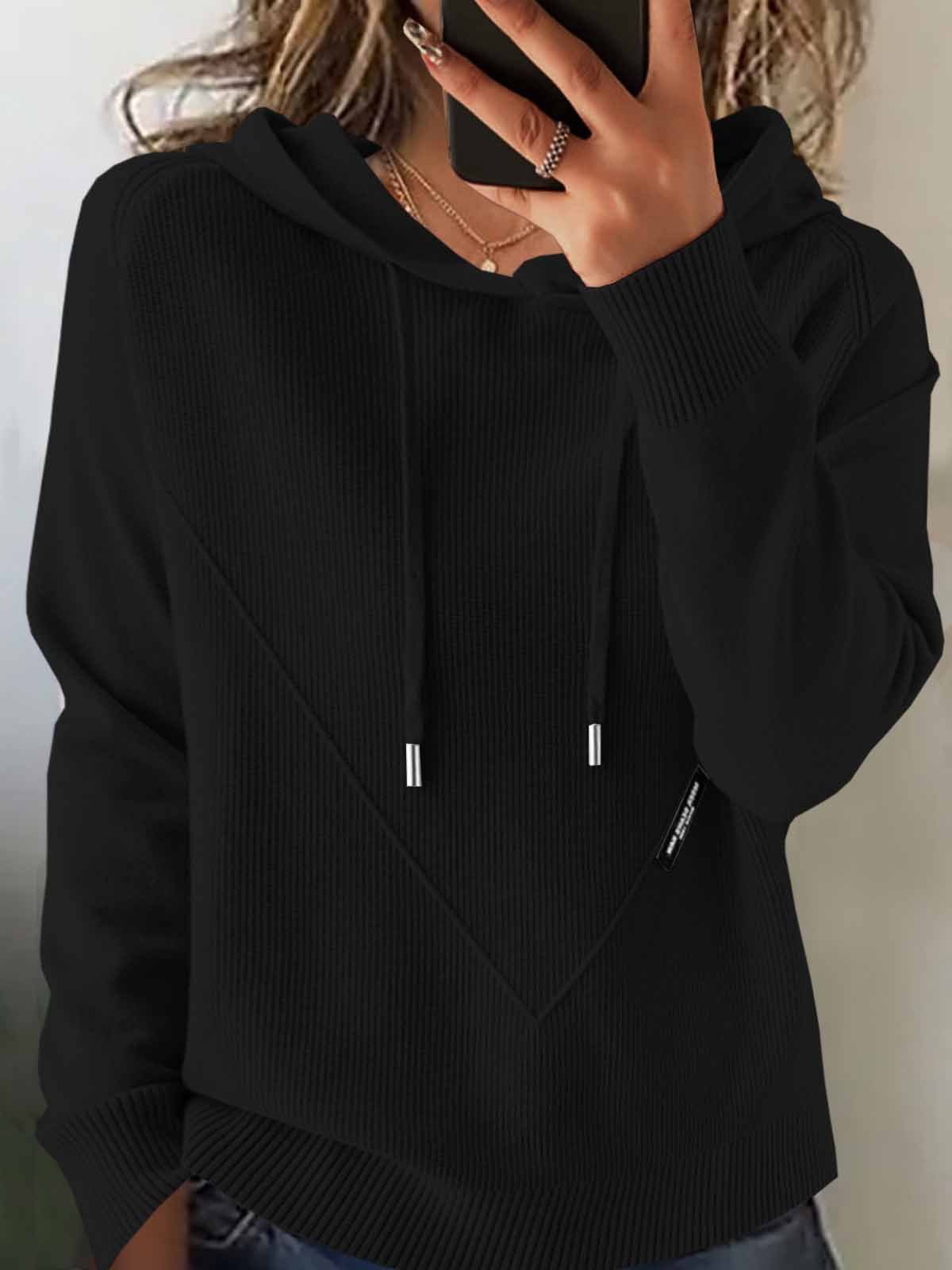 Damen Unifarben Langarm Bequem Retro Pullover