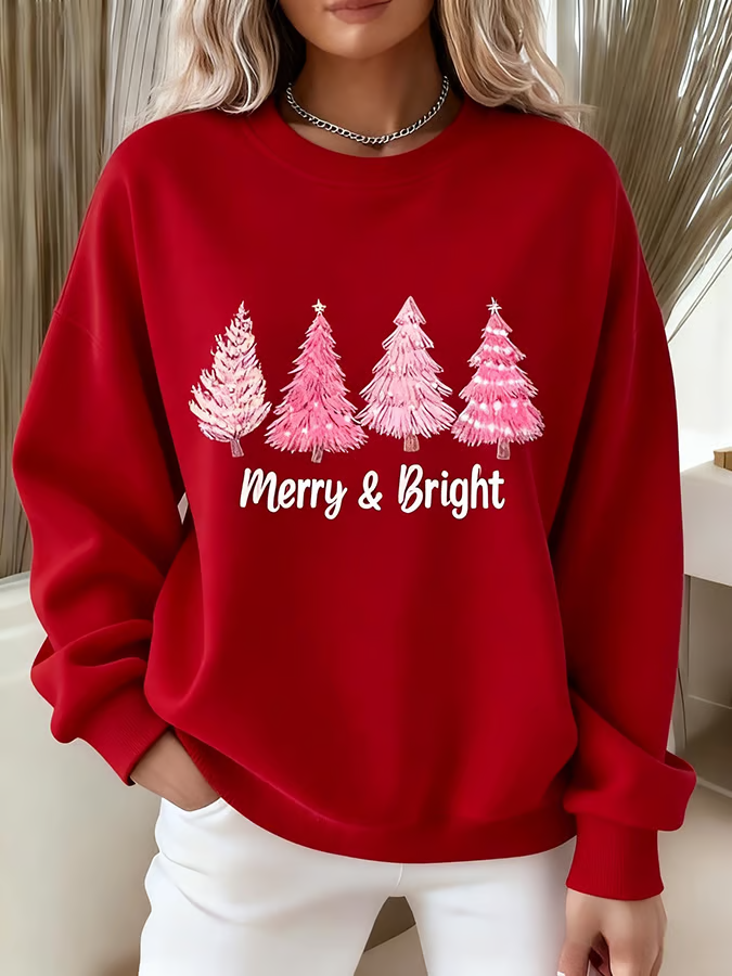 Lässig Rundhals Weihnachten Sweatshirt Print