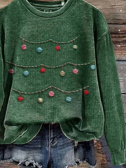 Lässig Rundhals Weihnachten Sweatshirt Print