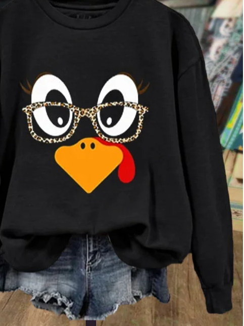 Lässig Rundhals Truthahn Sweatshirt Print